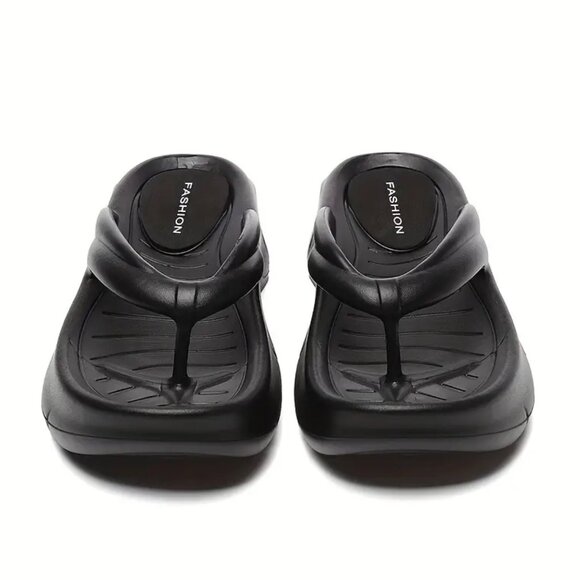 NEW Black Women's Solid Color Flip Flops Casual Wedge Platform Sandal size 5.5-6 - Picture 10 of 11